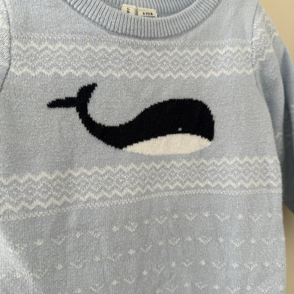 Janie and Jack Baby Blue Knit Whale Romper‎ Fair Isle One Piece 3-6 Months - Picture 2 of 4